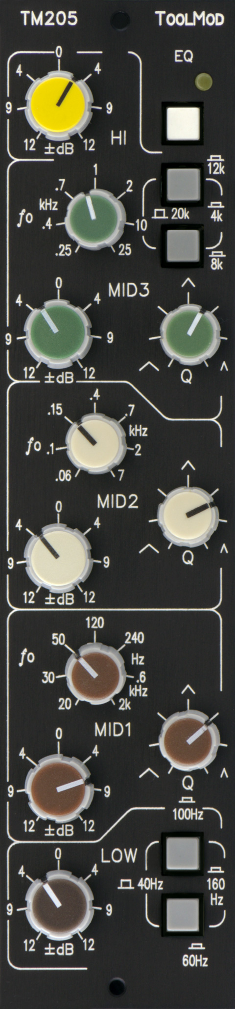 Stereo Mastering Equalizer mit 12 dB Regelbereich, vertikale Ausführung