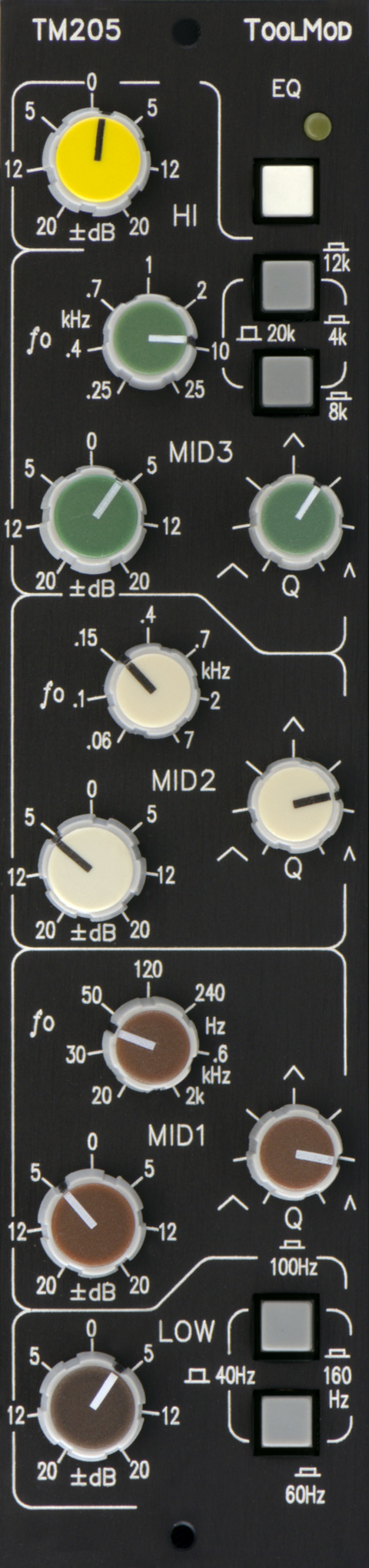 Stereo Mastering Equalizer mit 20 dB Regelbereich, vertikale Version