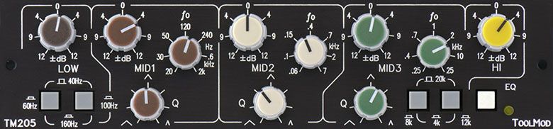 Stereo Mastering Equalizer mit 12 dB Regelbereich, horizontale Version