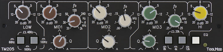 Stereo Mastering Equalizer mit 20 dB Regelbereich, horizontale Version