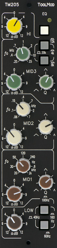 Stereo Mastering Equalizer mit 12 dB Regelbereich, vertikale Version