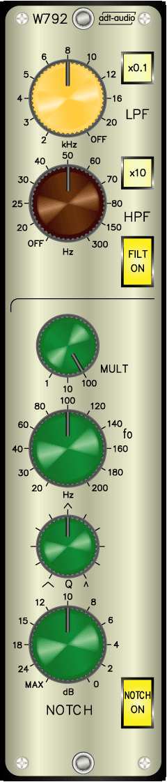 Stereo Hochpass-Tiefpass Filter mit verstimmbarem Notch-Filter